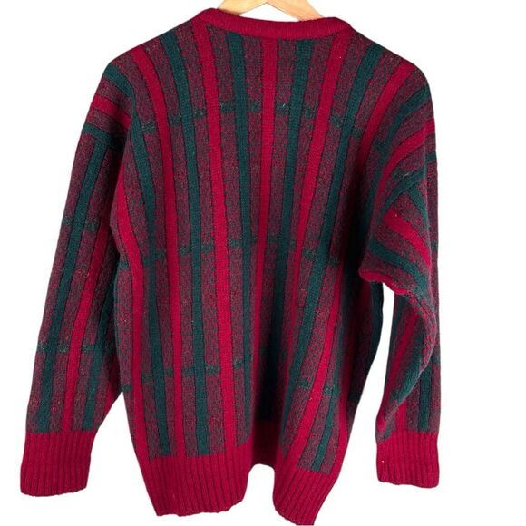 McGeorge vintage Scottish Shetland Wool Red Green Striped mens large Sweater - Picture 2 of 6